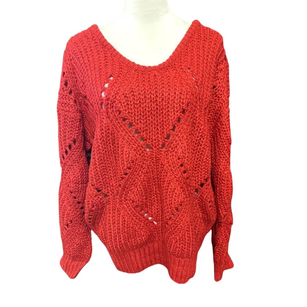 Frnch Women's Red Loose Knit Sweater Slouchy Long Sleeve M/L NWOT